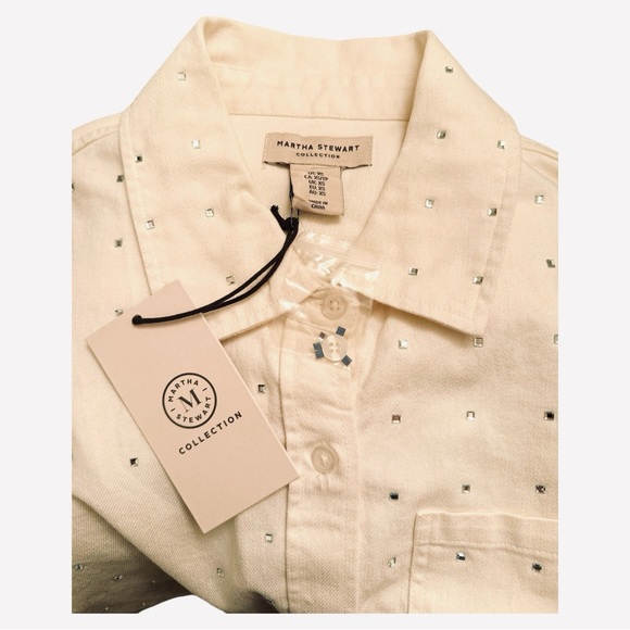 Martha Stewart Collection XS Ivory Rhinestone Oversized Shirt Shacket NWT - Picture 4 of 9